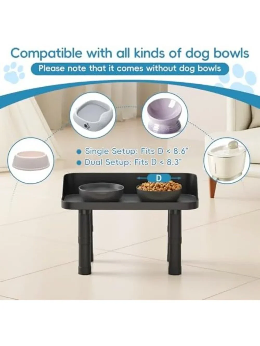 Adjustable Raised Dog Food Bowl Stand - 16in Wide Pet Feeding Station, Ergonomic